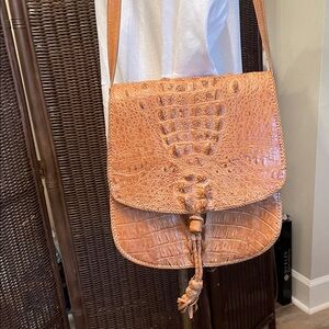 Croc-Embossed Leather Crossbody Bag in Tan